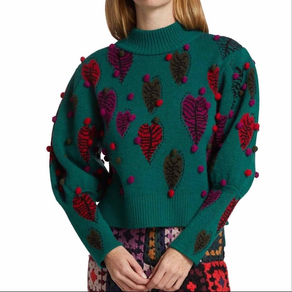 Farm Rio Monstera Hearts Intarsia knit sweater